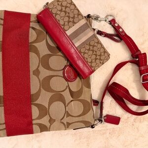 Coach Red and Brown Crossbody Bag